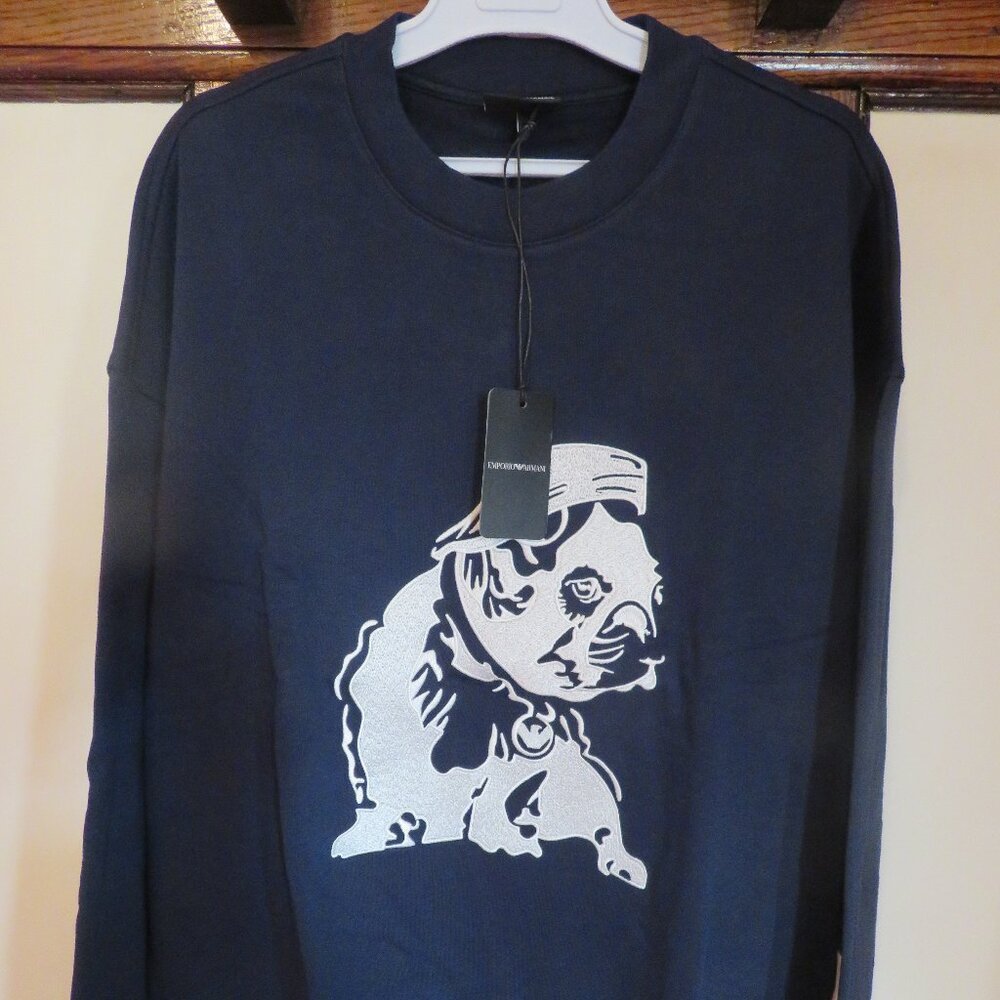 Emporio Armani French Terry Crewneck Bulldog Embroidery Sweatshirt